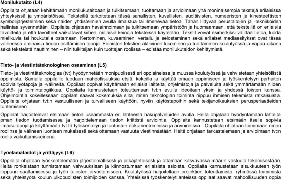 Tähän liittyvää perustaitojen ja -tekniikoiden hallintaa syvennetään.