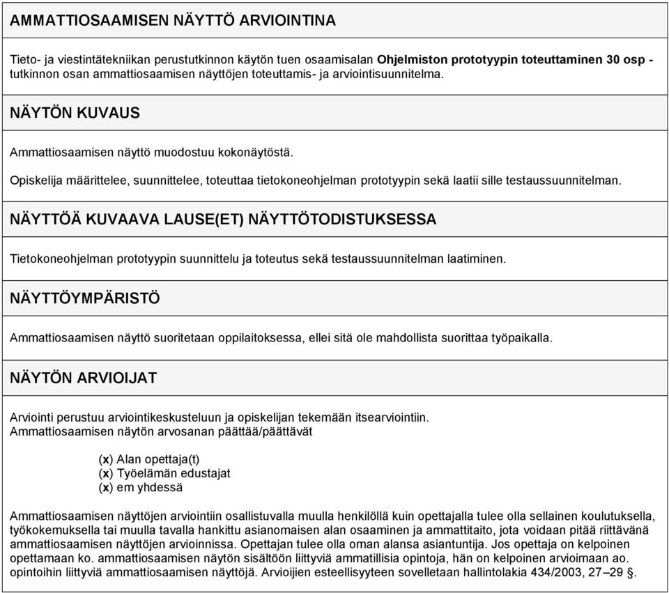 määrittelee, suunnittelee, toteuttaa tietokoneohjelman prototyypin sekä laatii sille testaussuunnitelman.