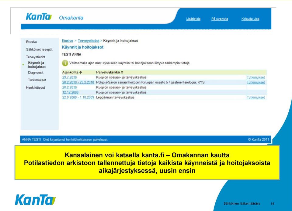 tallennettuja tietoja kaikista käynneistä ja