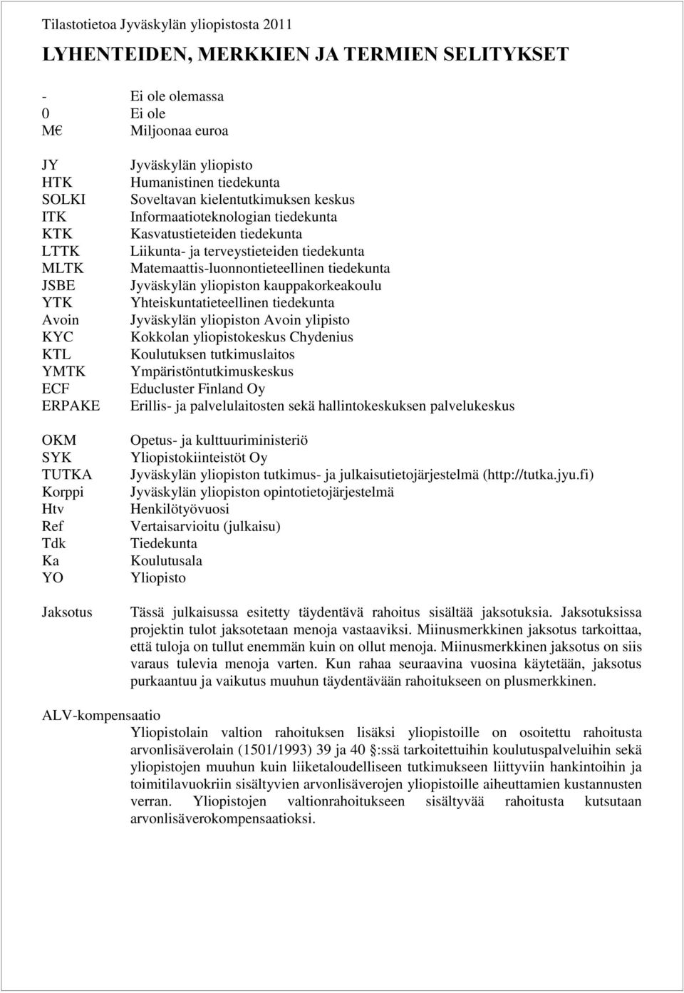 Liikunta- ja terveystieteiden tiedekunta Matemaattis-luonnontieteellinen tiedekunta Jyväskylän yliopiston kauppakorkeakoulu Yhteiskuntatieteellinen tiedekunta Jyväskylän yliopiston Avoin ylipisto