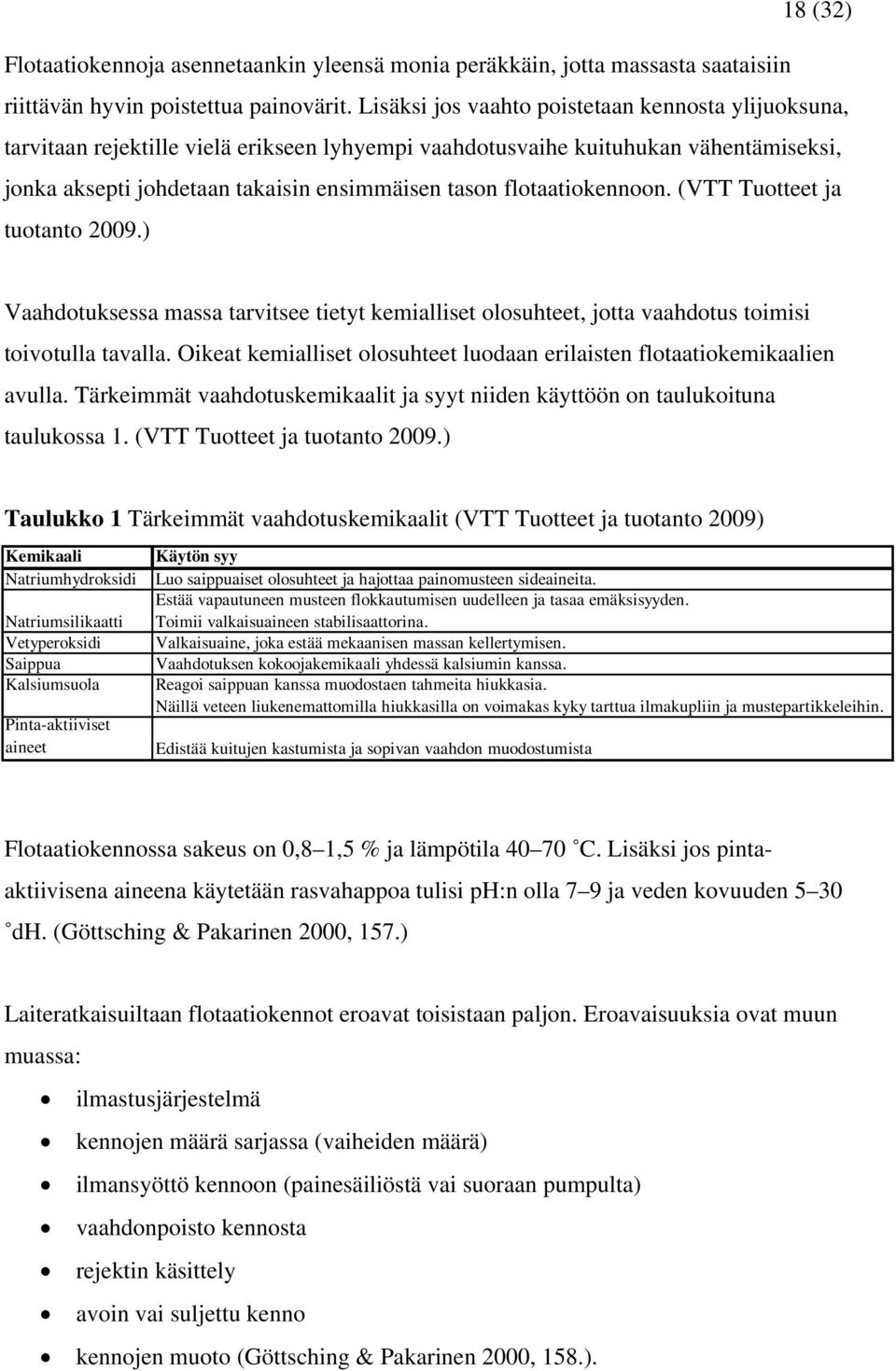 flotaatiokennoon. (VTT Tuotteet ja tuotanto 2009.) Vaahdotuksessa massa tarvitsee tietyt kemialliset olosuhteet, jotta vaahdotus toimisi toivotulla tavalla.
