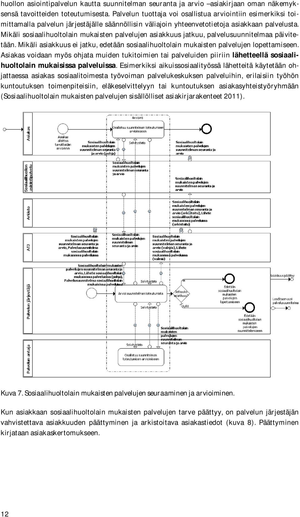 Mikäli sosiaalihuoltolain mukaisten palvelujen asiakkuus jatkuu, palvelusuunnitelmaa päivitetään. Mikäli asiakkuus ei jatku, edetään sosiaalihuoltolain mukaisten palvelujen lopettamiseen.