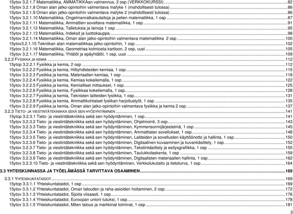 .. 95 15ytov 3.2.1.13 Matematiikka, Indeksit ja luottokauppa... 98 15ytov 3.2.1.14 Matematiikka, Oman alan jatko-opintoihin valmentava matematiikka 2 osp... 100 15ytov3.2.1.15 Tekniikan alan matematiikkaa jatko-opintoihin, 1 osp.