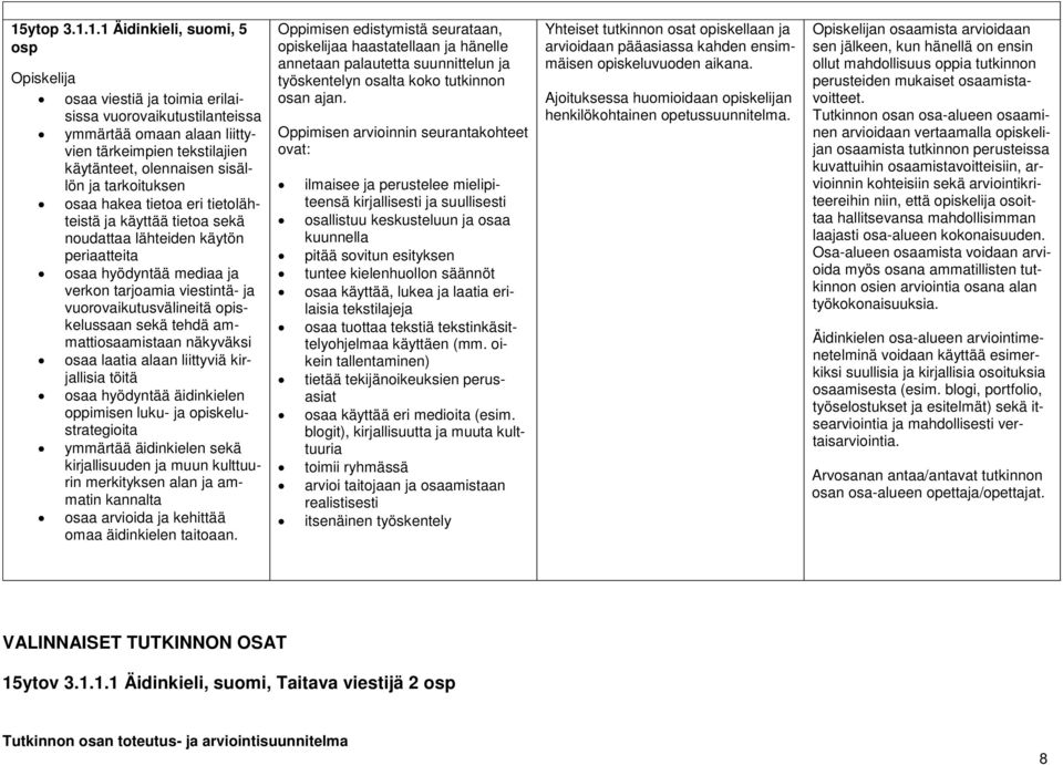 opiskelussaan sekä tehdä ammattiosaamistaan näkyväksi osaa laatia alaan liittyviä kirjallisia töitä osaa hyödyntää äidinkielen oppimisen luku- ja opiskelustrategioita ymmärtää äidinkielen sekä