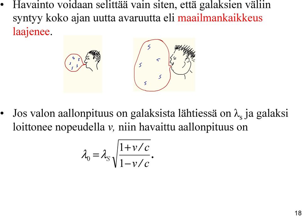 Jos valon aallonpituus on galaksista lähtiessä on λ s ja galaksi