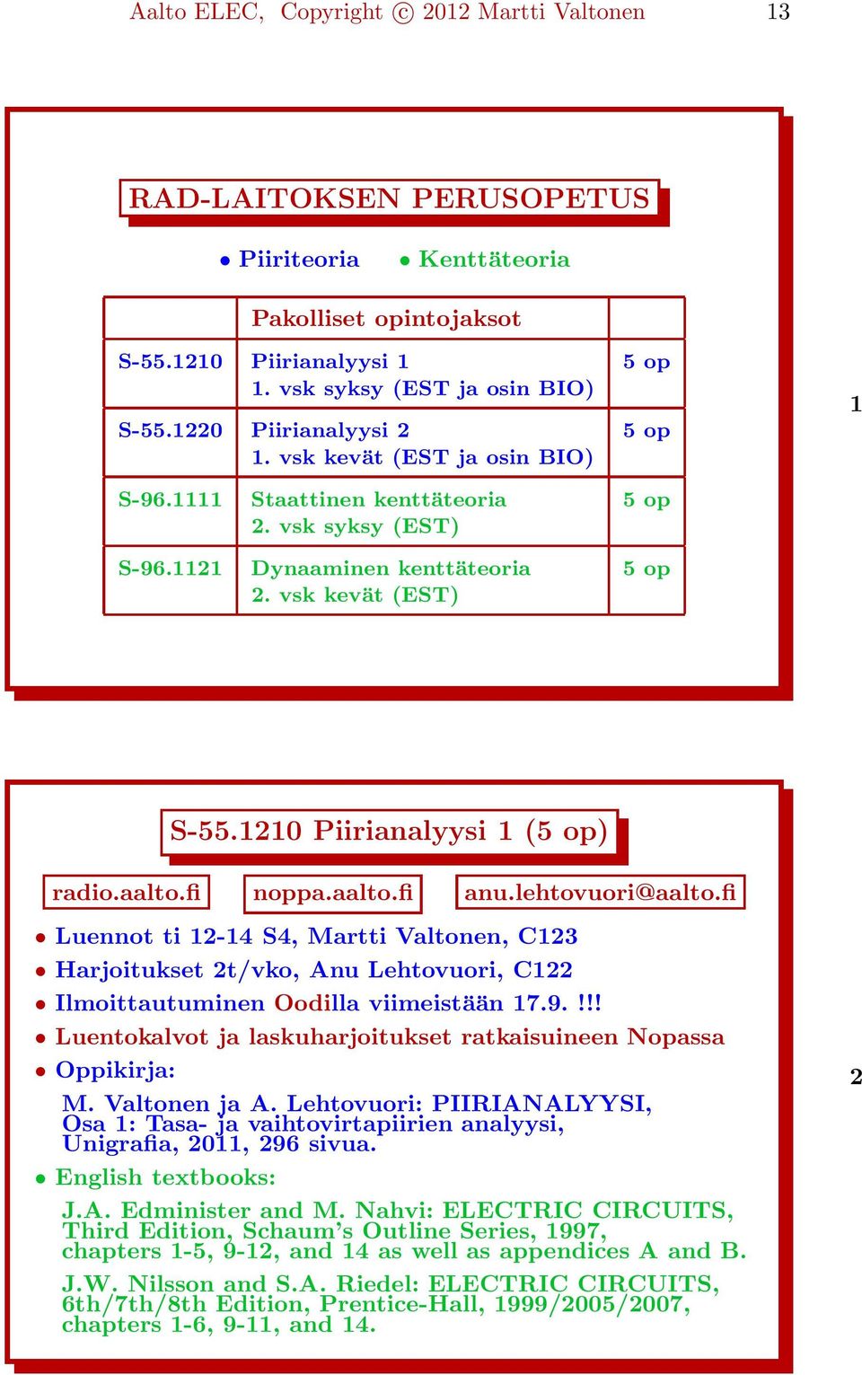 1210 Piirianalyysi 1 (5 op) radio.aalto.fi noppa.aalto.fi anu.lehtovuori@aalto.