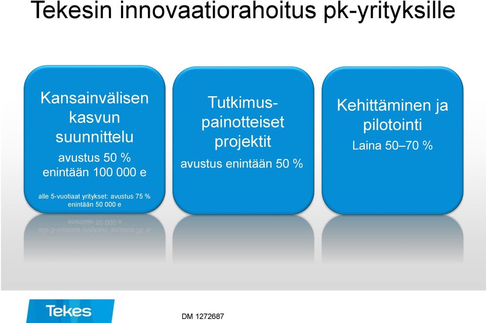 projektit avustus enintään 50 % Kehittäminen ja pilotointi Laina 50