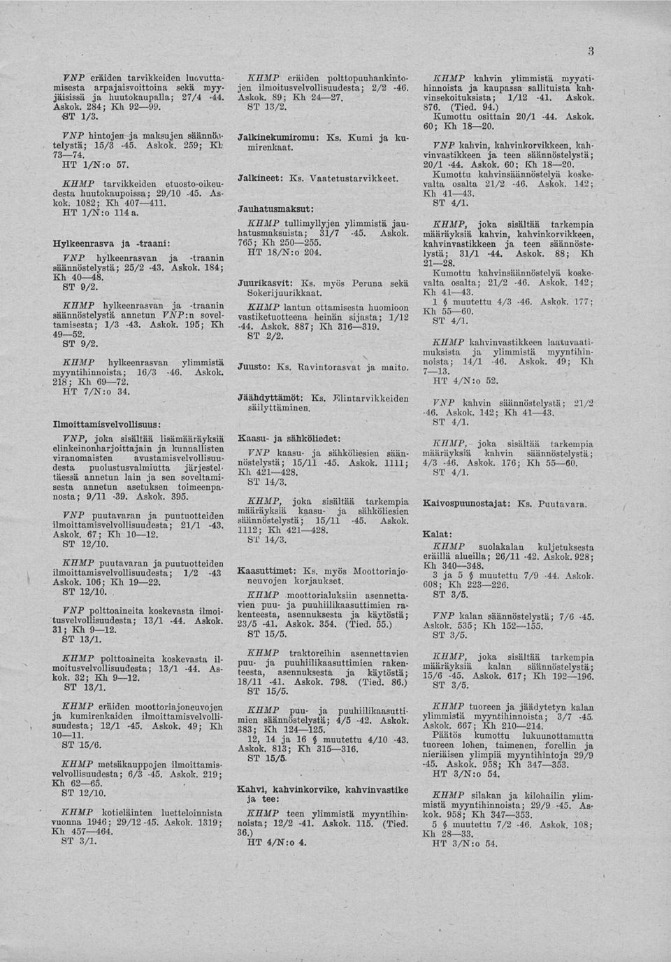 Askok. 184; Kh 40 48. ST 9/2. KHMP hylkeenrasvan ja -traanin säännöstelystä annetun VNP:n soveltamisesta; 1/3-43. Askok. 195; Kh 49 52. ST 9/2. KHMP hylkeenrasvan ylimmistä myyntihinnoista; 16/3-46.