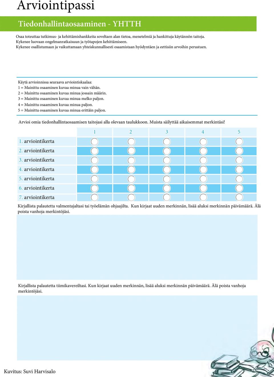 Arvioi omia tiedonhallintaosaamisen taitojasi alla olevaan taulukkoon. Muista säilyttää aikaisemmat merkintäsi! 1. arviointikerta 2. arviointikerta 3. arviointikerta 4. arviointikerta 5.