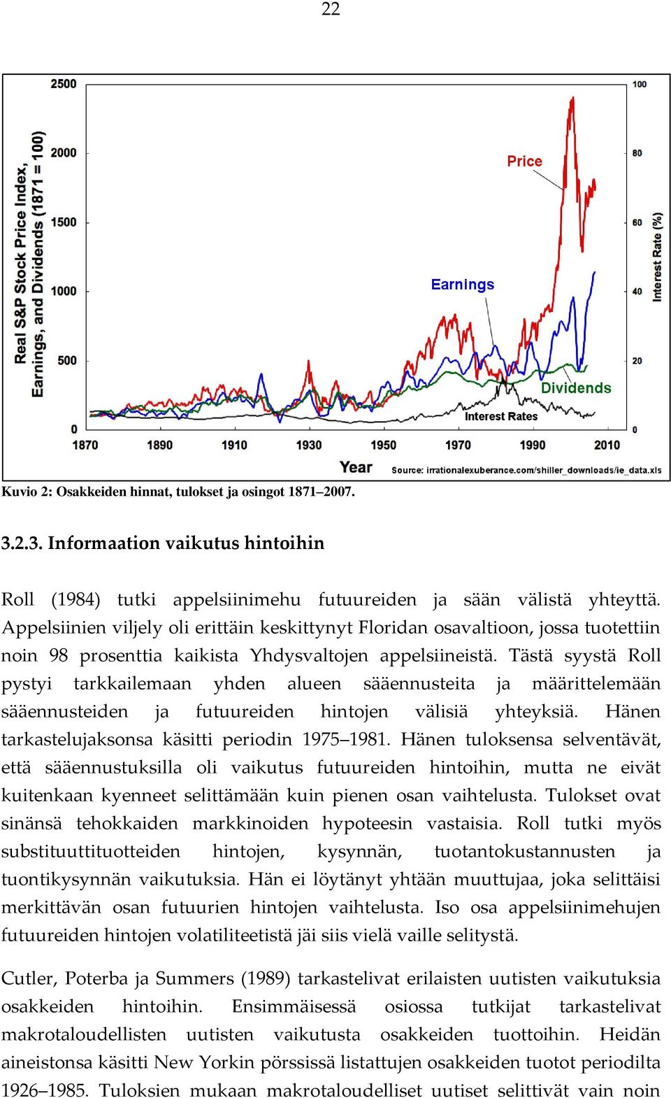 Tästä syystä Roll pystyi tarkkailemaan yhden alueen sääennusteita ja määrittelemään sääennusteiden ja futuureiden hintojen välisiä yhteyksiä. Hänen tarkastelujaksonsa käsitti periodin 1975 1981.