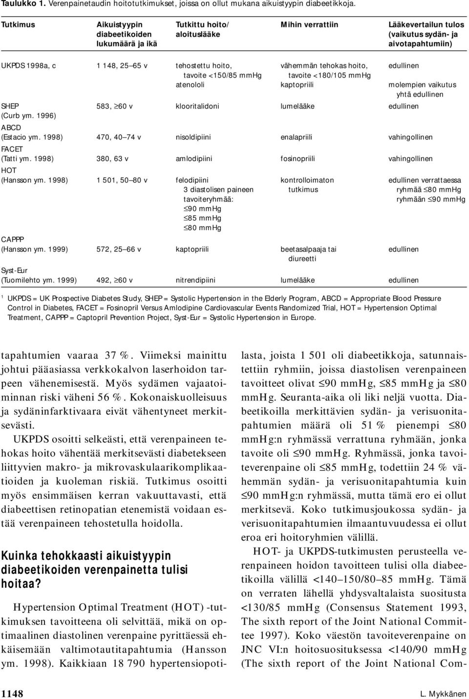 hoito, vähemmän tehokas hoito, edullinen tavoite <150/85 mmhg tavoite <180/105 mmhg atenololi kaptopriili molempien vaikutus yhtä edullinen SHEP 583, 60 v klooritalidoni lumelääke edullinen (Curb ym.