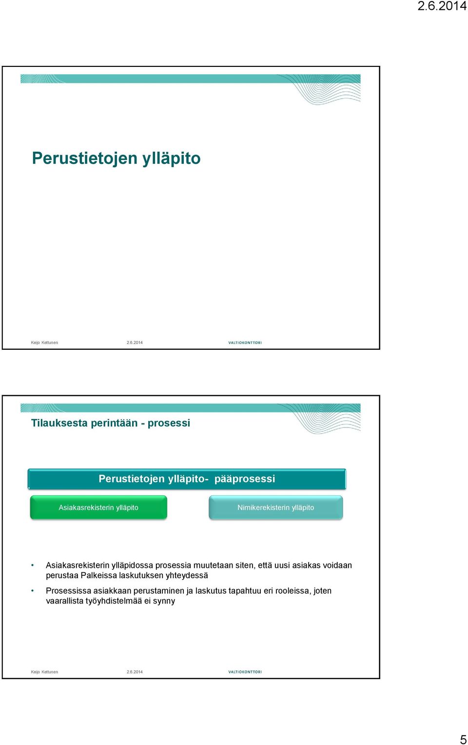 uusi asiakas voidaan perustaa Palkeissa laskutuksen yhteydessä Prosessissa asiakkaan