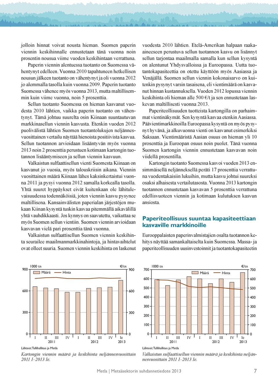 Paperin tuotanto Suomessa vähenee myös vuonna 213, mutta maltillisemmin kuin viime vuonna, noin 5 prosenttia.
