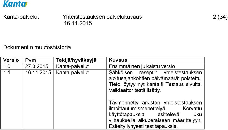 fi Testaus sivulta. Validaattoritestit lisätty. Täsmennetty arkiston yhteistestauksen ilmoittautumismenettelyä.