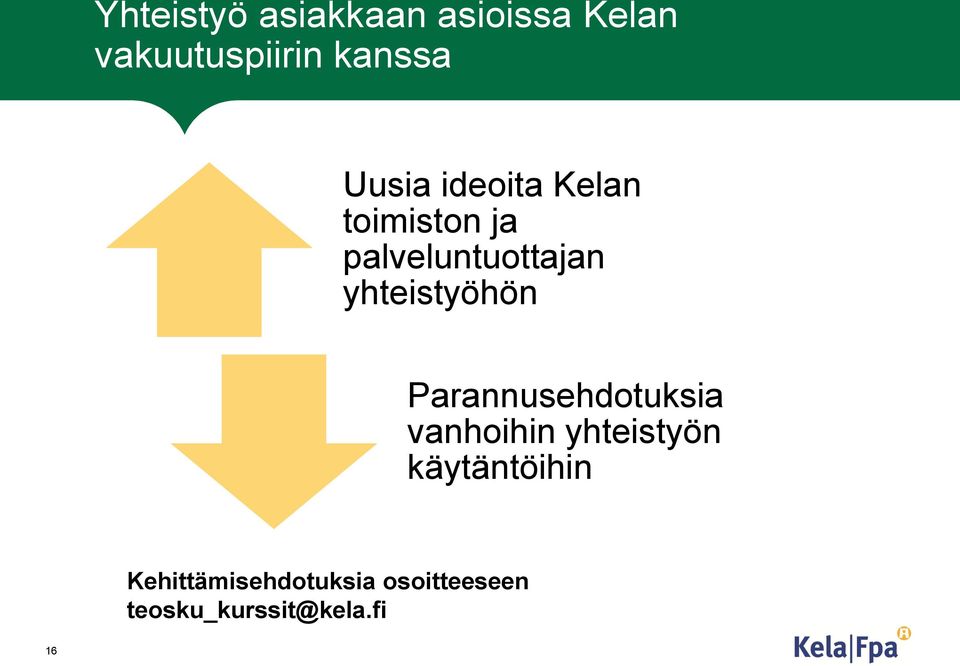 yhteistyöhön Parannusehdotuksia vanhoihin yhteistyön