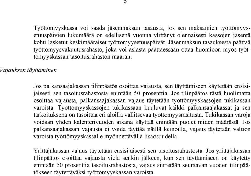 Jos palkansaajakassan tilinpäätös osoittaa vajausta, sen täyttämiseen käytetään ensisijaisesti sen tasoitusrahastosta enintään 50 prosenttia.