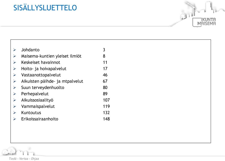 päihde- ja mtpalvelut 67 Suun terveydenhuolto 80 Perhepalvelut 89