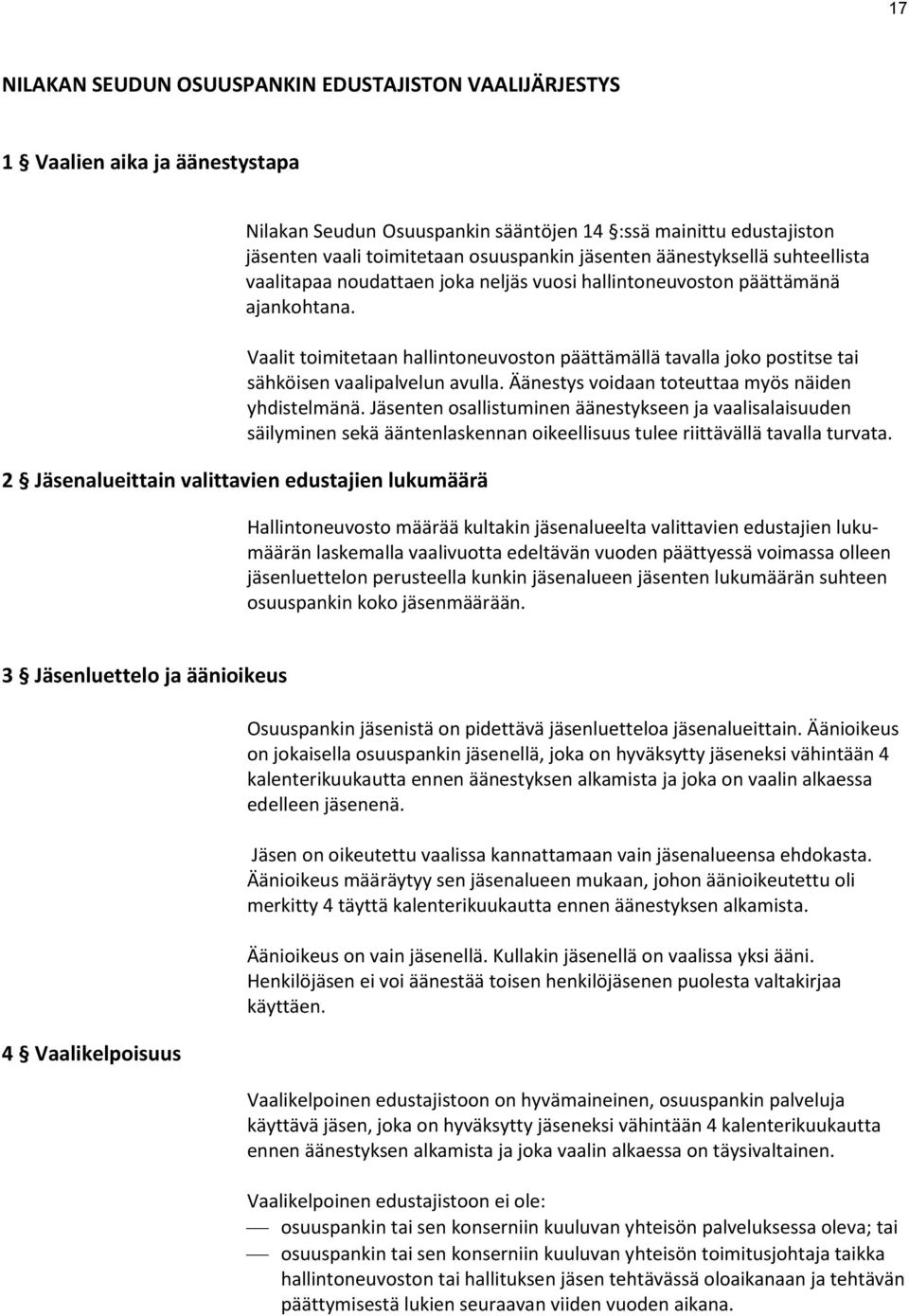 Vaalit toimitetaan hallintoneuvoston päättämällä tavalla joko postitse tai sähköisen vaalipalvelun avulla. Äänestys voidaan toteuttaa myös näiden yhdistelmänä.