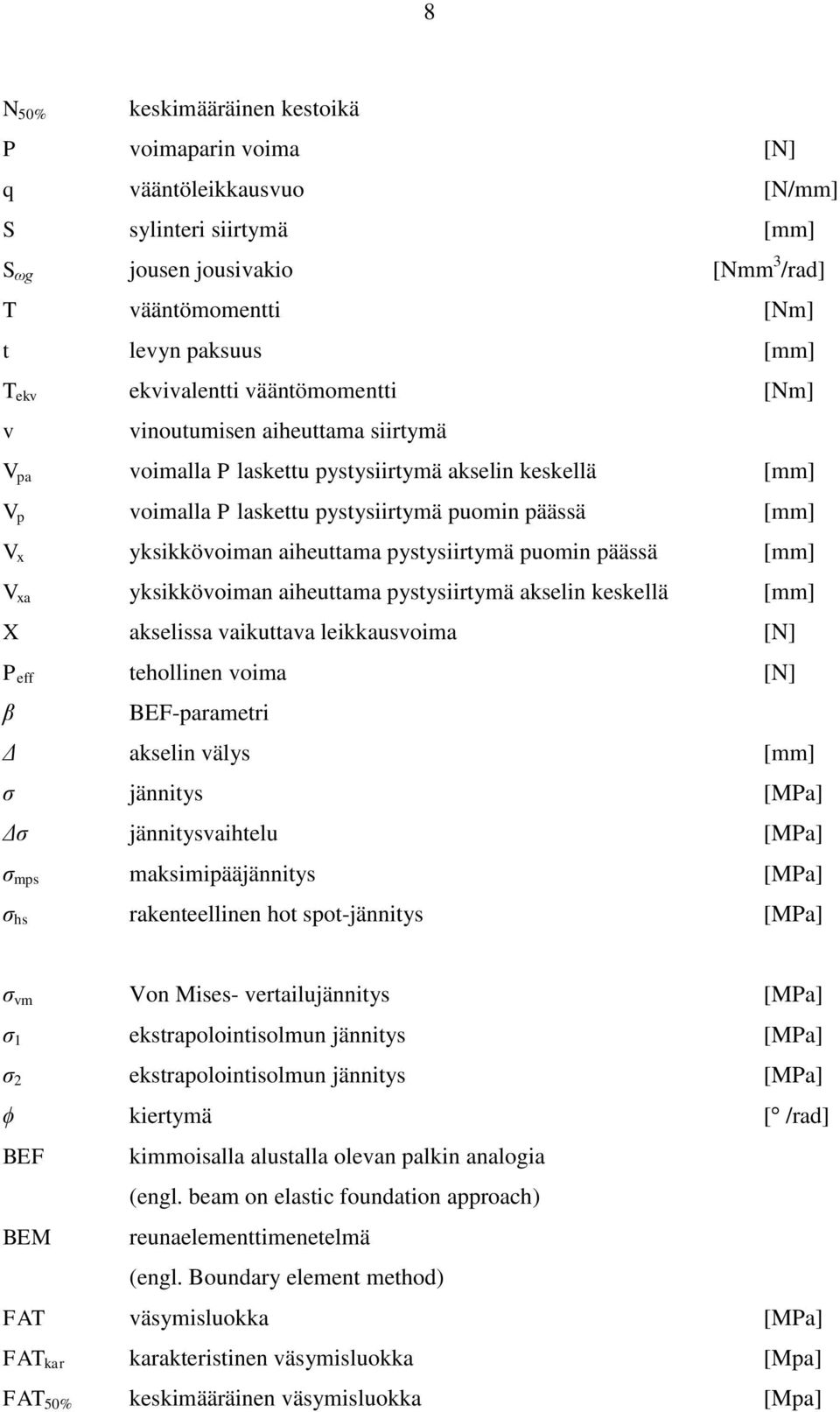 yksikkövoiman aiheuttama pystysiirtymä puomin päässä [mm] V xa yksikkövoiman aiheuttama pystysiirtymä akselin keskellä [mm] X akselissa vaikuttava leikkausvoima [N] P eff tehollinen voima [N] β