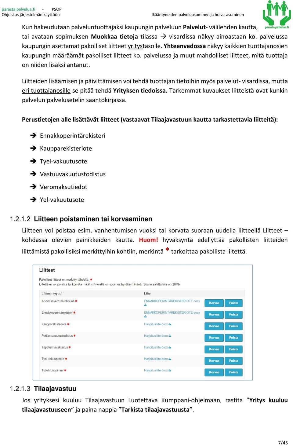 palvelussa ja muut mahdolliset liitteet, mitä tuottaja on niiden lisäksi antanut.