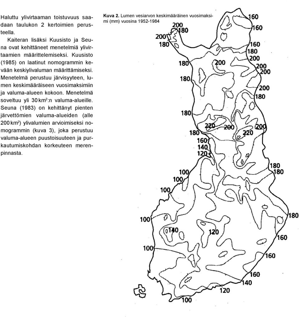 Menetelmä soveltuu yli 30 km 2 :n valuma-alueille.