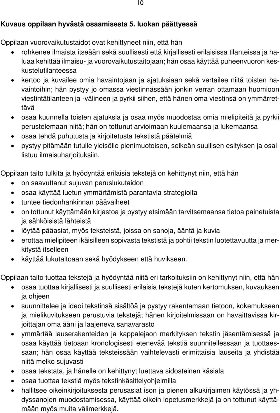 vuorovaikutustaitojaan; hän osaa käyttää puheenvuoron keskustelutilanteessa kertoo ja kuvailee omia havaintojaan ja ajatuksiaan sekä vertailee niitä toisten havaintoihin; hän pystyy jo omassa