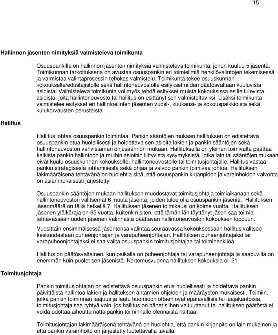 Toimikunta tekee osuuskunnan kokoukselle/edustajistolle sekä hallintoneuvostolle esitykset niiden päätösvaltaan kuuluvista asioista.