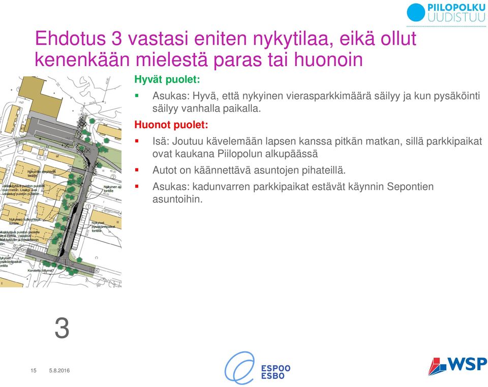 Huonot puolet: Isä: Joutuu kävelemään lapsen kanssa pitkän matkan, sillä parkkipaikat ovat kaukana