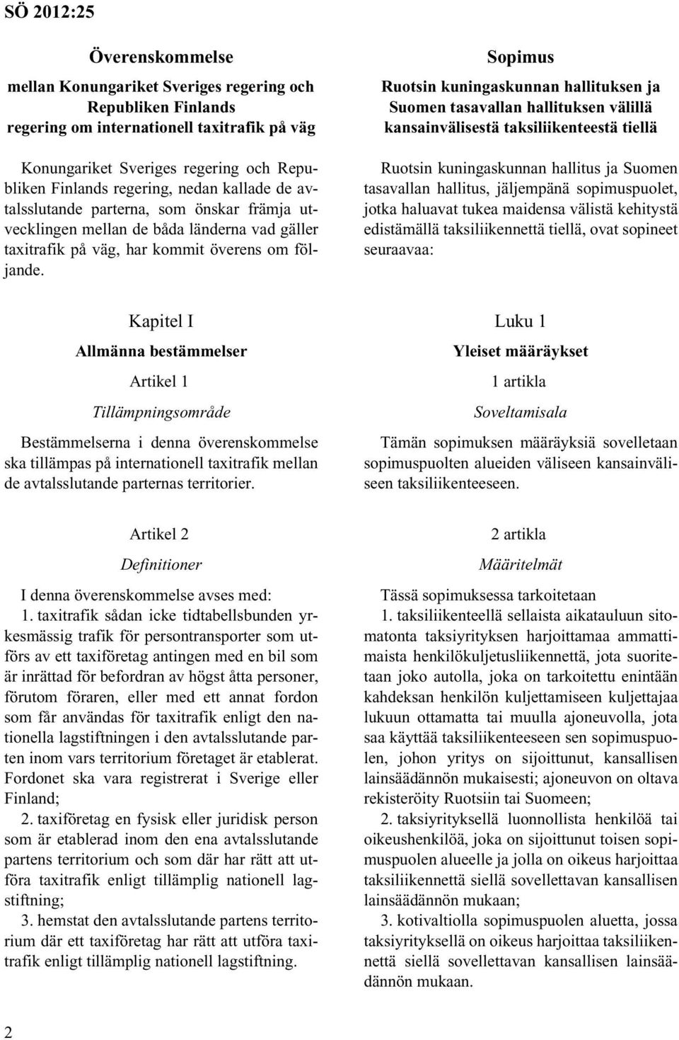 Sopimus Ruotsin kuningaskunnan hallituksen ja Suomen tasavallan hallituksen välillä kansainvälisestä taksiliikenteestä tiellä Ruotsin kuningaskunnan hallitus ja Suomen tasavallan hallitus, jäljempänä