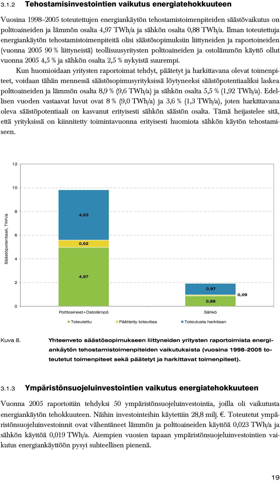 Ilman toteutettuja energiankäytön tehostamistoimenpiteitä olisi säästösopimuksiin liittyneiden ja raportoineiden (vuonna 2005 90 % liittyneistä) teollisuusyritysten polttoaineiden ja ostolämmön