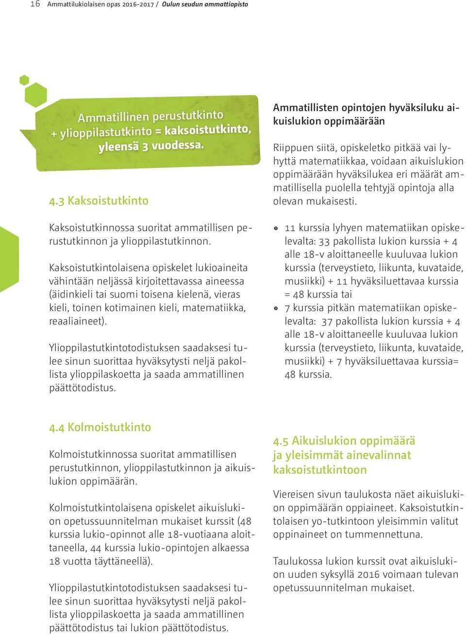 ammatillisella puolella tehtyjä opintoja alla olevan mukaisesti. Kaksoistutkinnossa suoritat ammatillisen perustutkinnon ja ylioppilastutkinnon.
