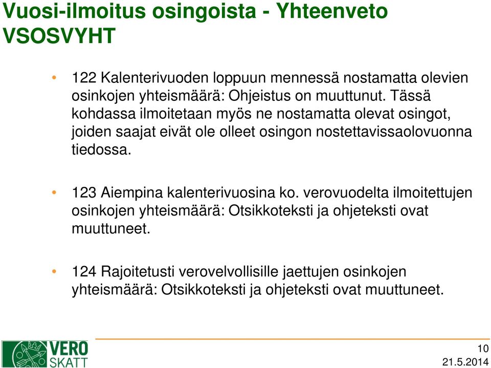 Tässä kohdassa ilmoitetaan myös ne nostamatta olevat osingot, joiden saajat eivät ole olleet osingon nostettavissaolovuonna tiedossa.