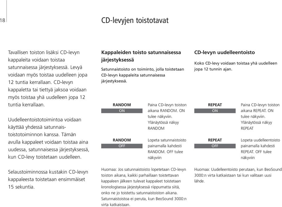 Tämän avulla kappaleet voidaan toistaa aina uudessa, satunnaisessa järjestyksessä, kun CD-levy toistetaan uudelleen.