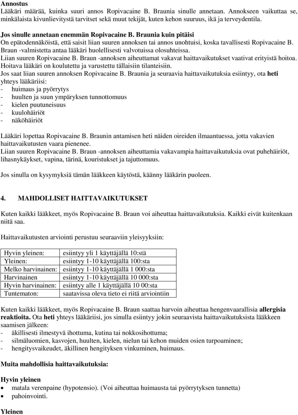Braunia kuin pitäisi On epätodennäköistä, että saisit liian suuren annoksen tai annos unohtuisi, koska tavallisesti Ropivacaine B.
