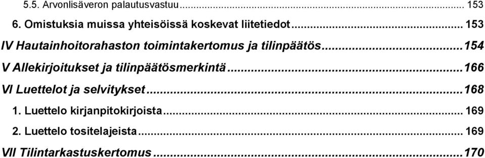 .. 153 IV Hautainhoitorahaston toimintakertomus ja tilinpäätös.