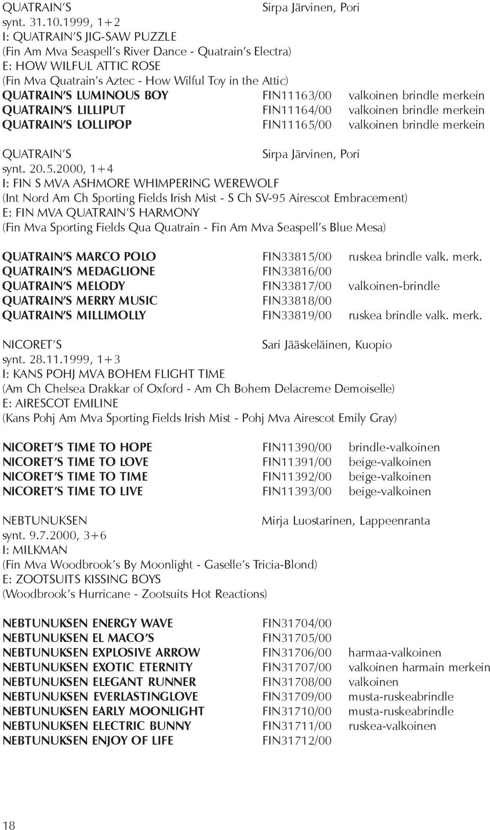 BOY FIN11163/00 valkoinen brindle merkein QUATRAIN S LILLIPUT FIN11164/00 valkoinen brindle merkein QUATRAIN S LOLLIPOP FIN11165/00 valkoinen brindle merkein QUATRAIN S Sirpa Järvinen, Pori synt. 20.