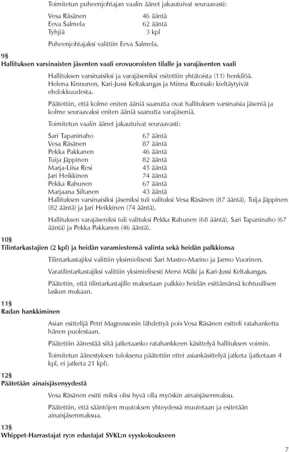 Helena Kinnunen, Kari-Jussi Keltakangas ja Minna Ruotsalo kieltäytyivät ehdokkuudesta.