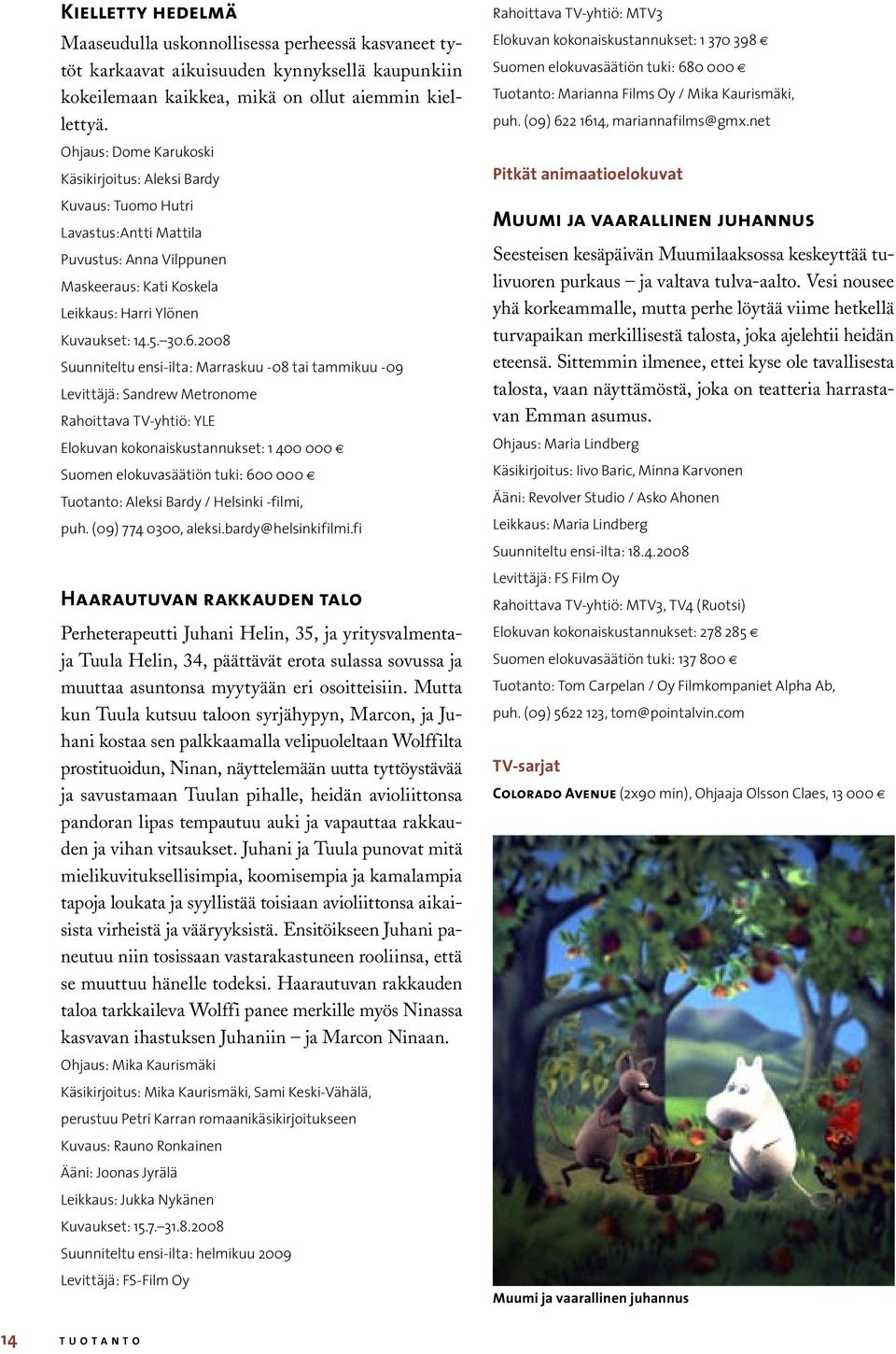 2008 Suunniteltu ensi-ilta: Marraskuu -08 tai tammikuu -09 Levittäjä: Sandrew Metronome Rahoittava TV-yhtiö: YLE Elokuvan kokonaiskustannukset: 1 400 000 Suomen elokuvasäätiön tuki: 600 000 Tuotanto: