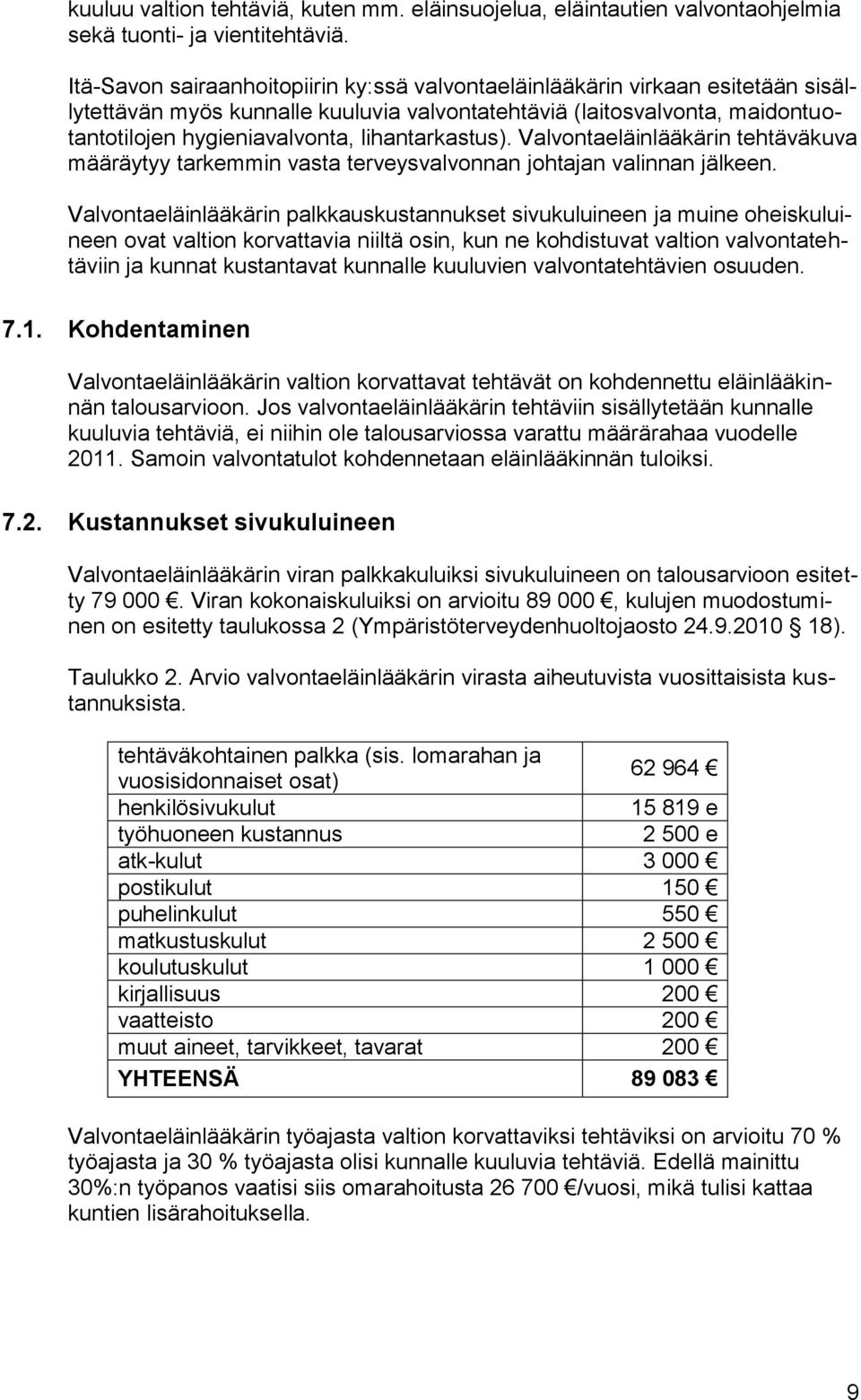 lihantarkastus). Valvontaeläinlääkärin tehtäväkuva määräytyy tarkemmin vasta terveysvalvonnan johtajan valinnan jälkeen.