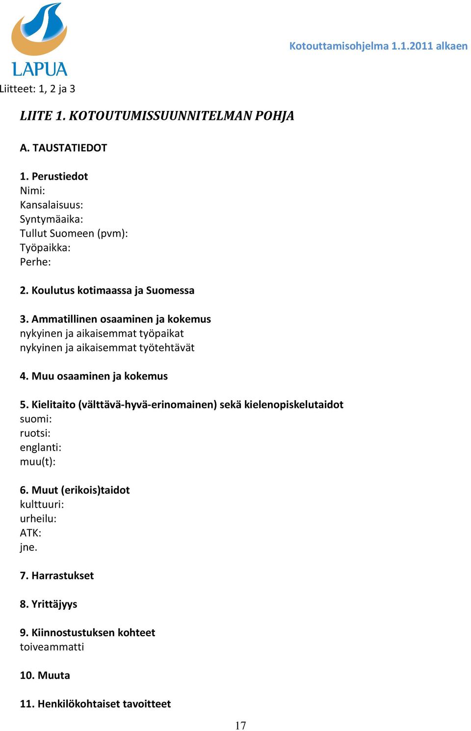 Ammatillinen osaaminen ja kokemus nykyinen ja aikaisemmat työpaikat nykyinen ja aikaisemmat työtehtävät 4. Muu osaaminen ja kokemus 5.