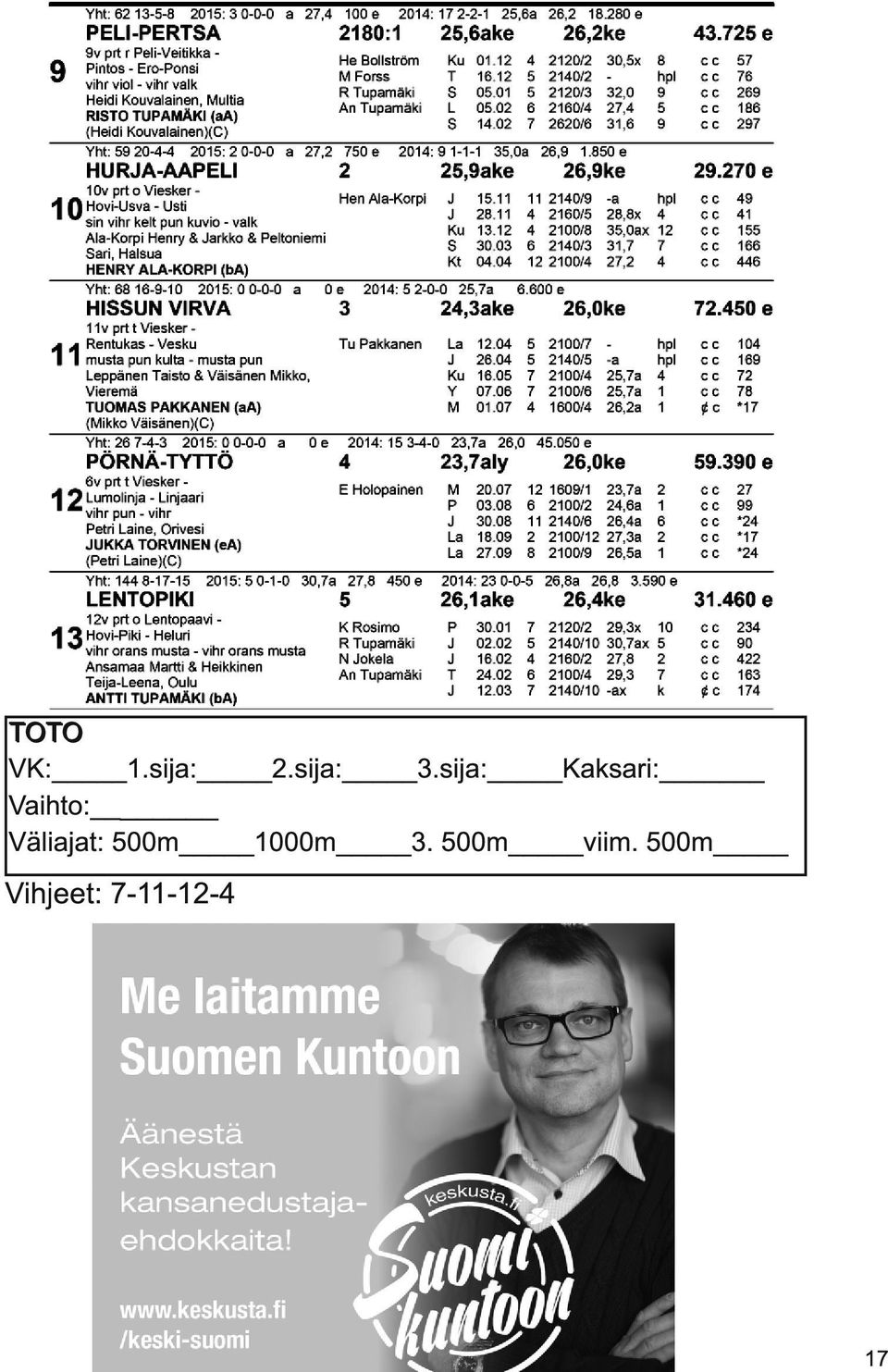 Väliajat: 500m 1 000m 3.