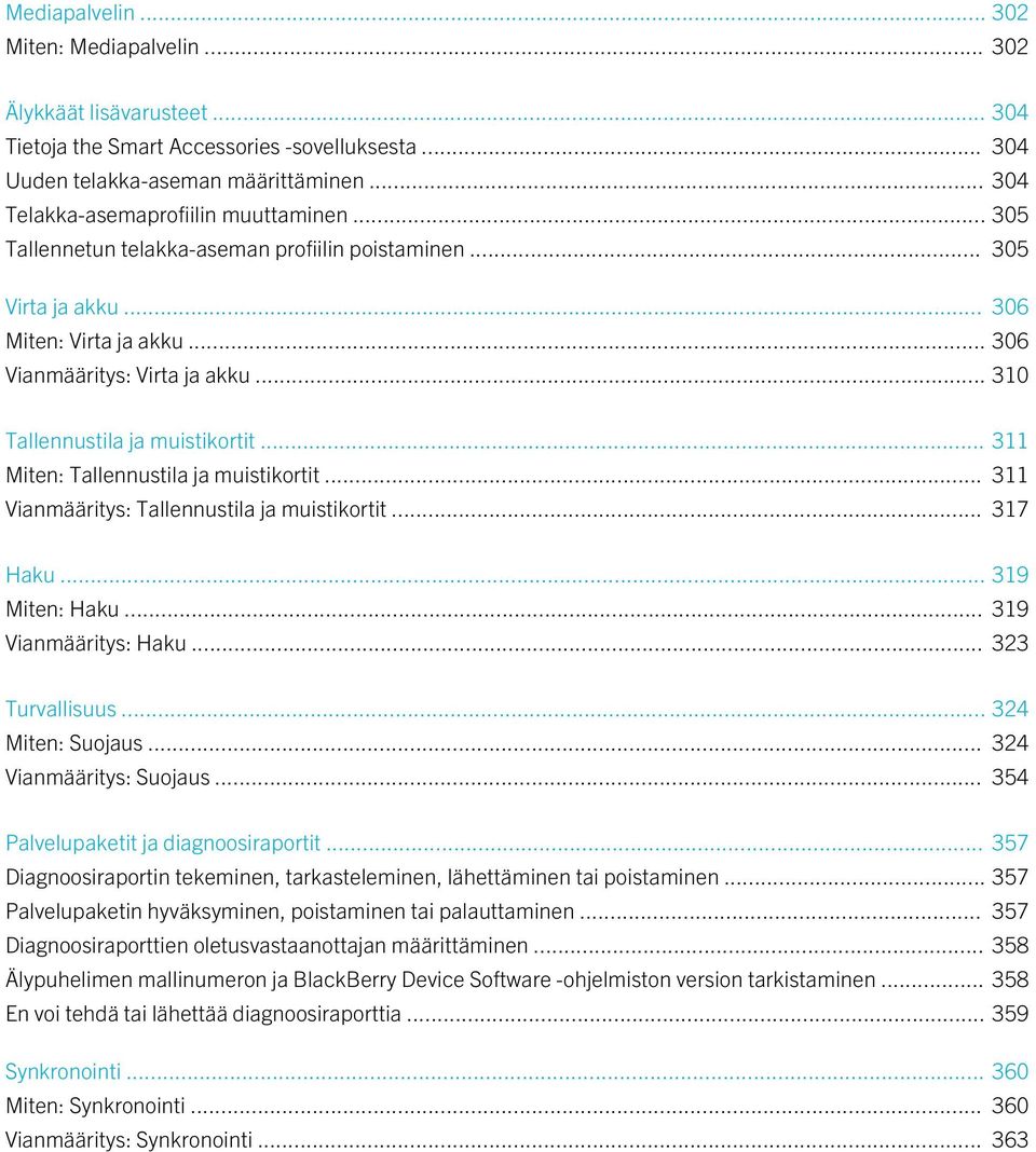 .. 310 Tallennustila ja muistikortit... 311 Miten: Tallennustila ja muistikortit... 311 Vianmääritys: Tallennustila ja muistikortit... 317 Haku... 319 Miten: Haku... 319 Vianmääritys: Haku.