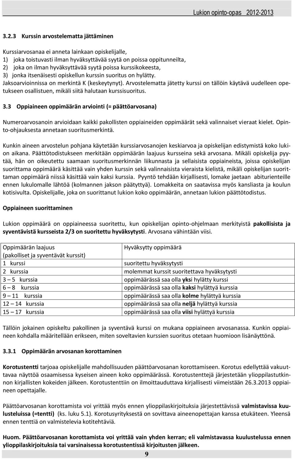 Arvostelematta jätetty kurssi on tällöin käytävä uudelleen opetukseen osallistuen, mikäli siitä halutaan kurssisuoritus. 3.