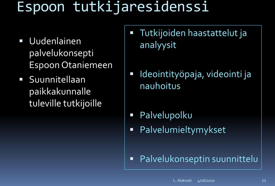 Tutkijoiden haastattelut ja analyysit Ideointityöpaja, videointi