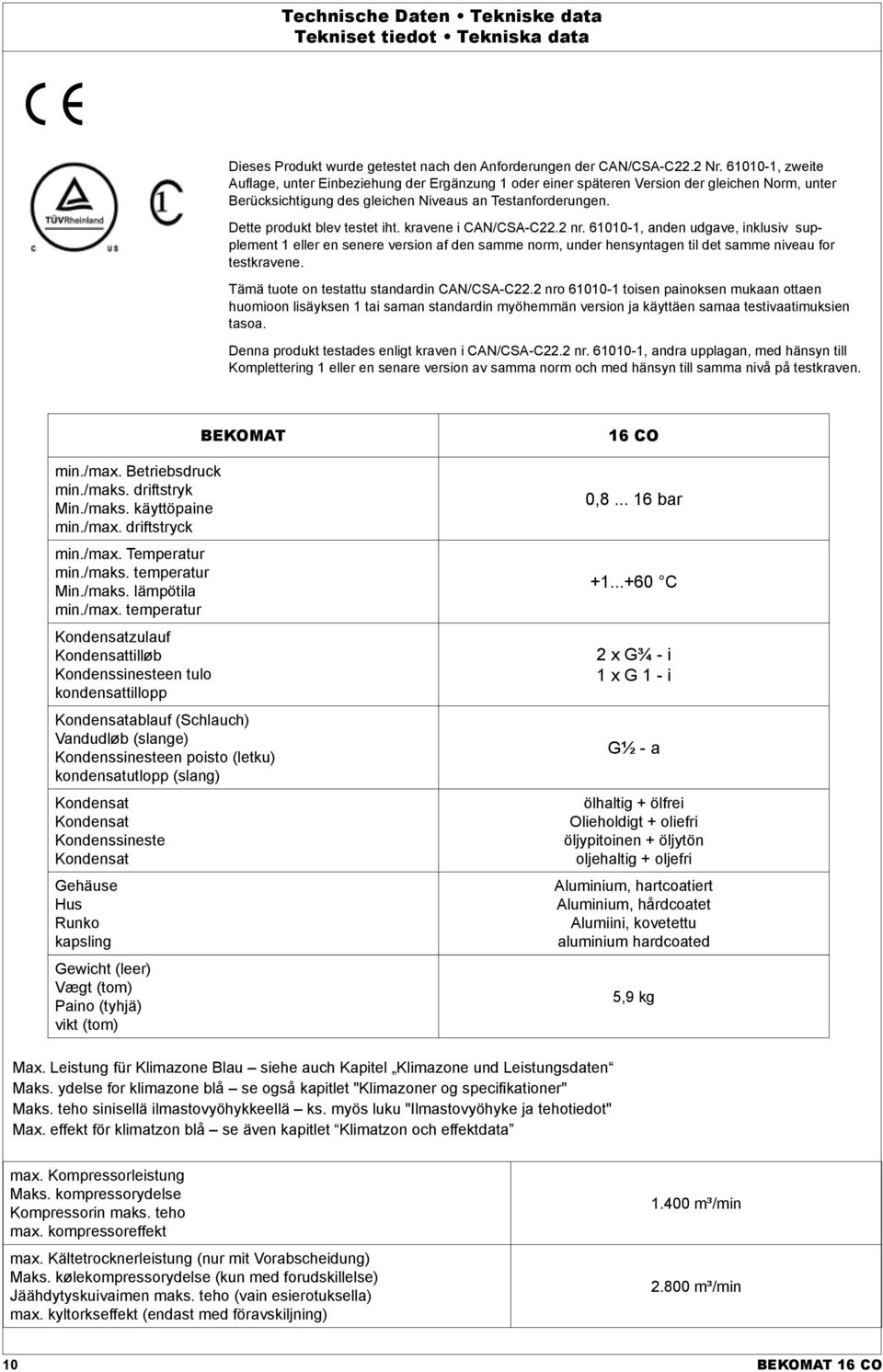 Dette produkt blev testet iht. kravene i CAN/CSA-C22.2 nr.