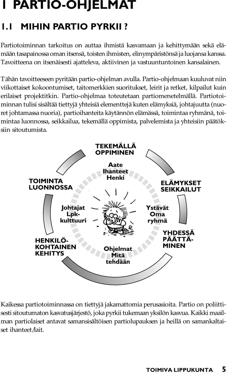 Tavoitteena on itsenäisesti ajatteleva, aktiivinen ja vastuuntuntoinen kansalainen. Tähän tavoitteeseen pyritään partio-ohjelman avulla.