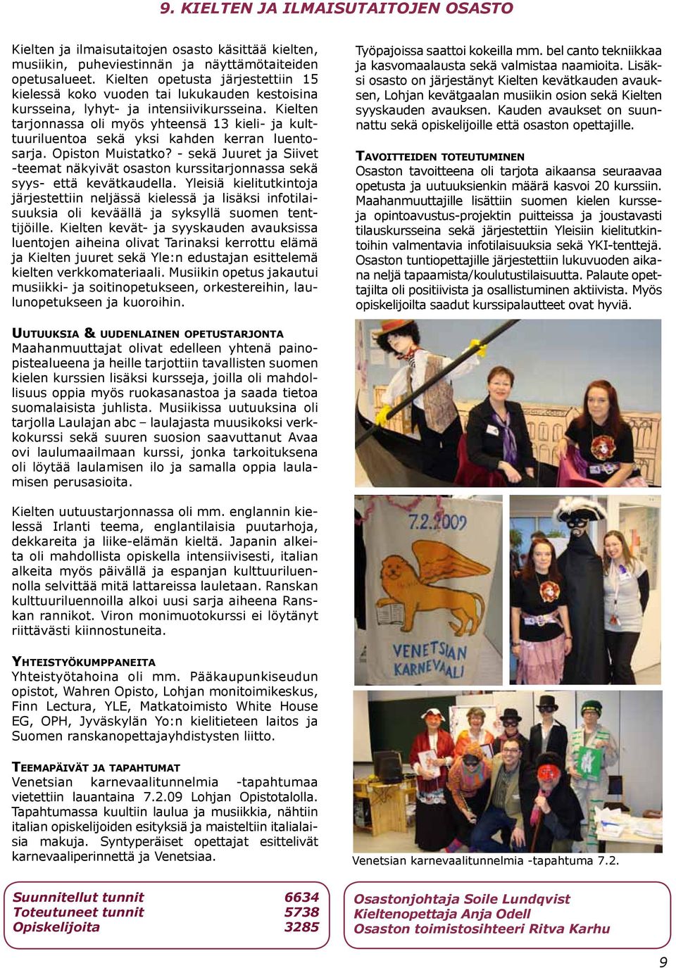 Kielten tarjonnassa oli myös yhteensä 13 kieli- ja kulttuuriluentoa sekä yksi kahden kerran luentosarja. Opiston Muistatko?
