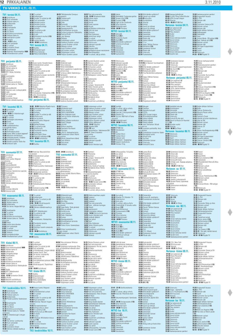 05 Coronation Street 15.50 Ensyklopedia 16.00 Historiaa: Pörssiromahdus 1929 16.55 Viittomakieliset uutiset 17.00 Tv-uutiset 17.10 Kyläsairaala 18.00 Kuuden Tv-uutiset ja sää 18.30 Puoli seitsemän 19.