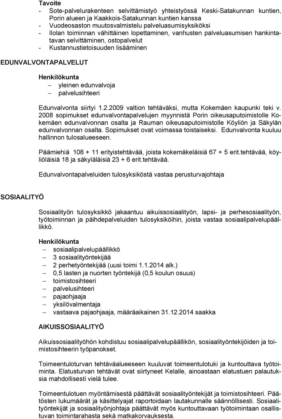 palvelusihteeri Edunvalvonta siirtyi 1.2.2009 valtion tehtäväksi, mutta Kokemäen kaupunki teki v.