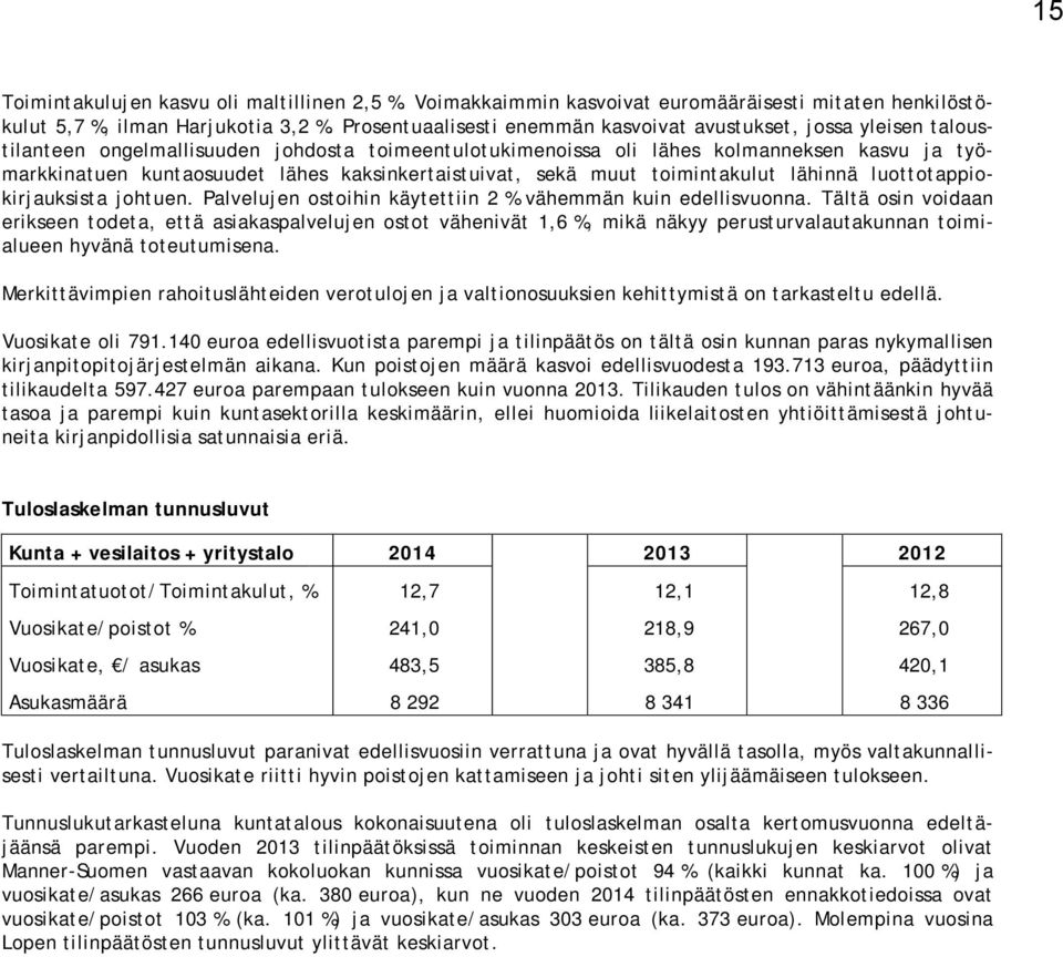 kaksinkertaistuivat, sekä muut toimintakulut lähinnä luottotappiokirjauksista johtuen. Palvelujen ostoihin käytettiin 2 % vähemmän kuin edellisvuonna.